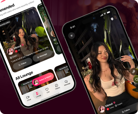 Video profile interface designed by Centmore for a Turkish dating app featuring live interaction, follow options, messaging, and creator engagement.