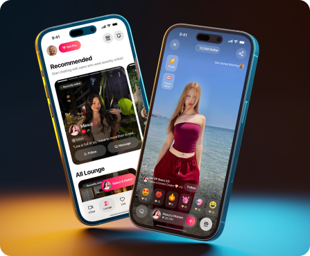 Video profile interface designed by Centmore for a Turkish dating app featuring live interaction, follow options, messaging, and creator engagement.
